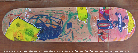 Skateboard designed by tattooist Lionel and his four children